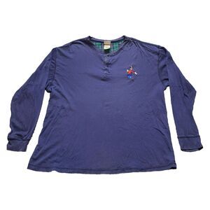 Goofy Shirt Adult Large Navy‎ Henley Lined Plaid Thermal Grandpa Dad Disney Mens